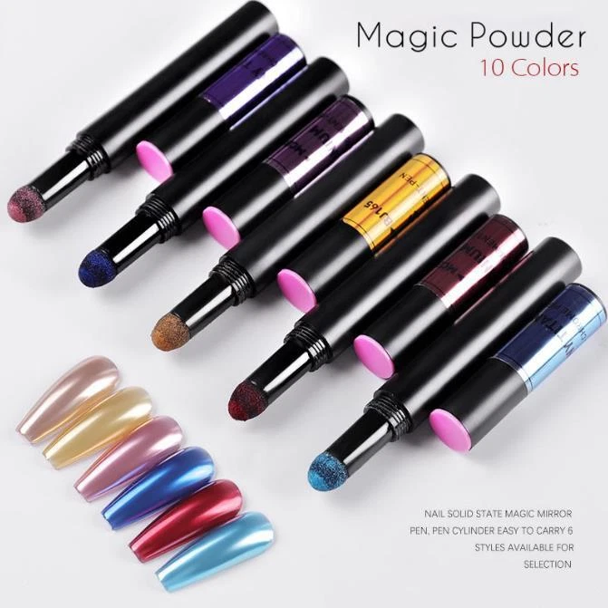 Espelho unha cromo caneta pó almofada de ar bastão laser poeira holográfica manicure - Imagem 3 de 4