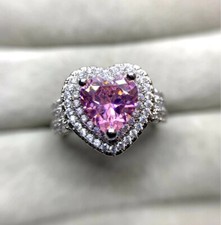 2.0Ct Pink Heart Cut CZ Double Halo Wedding Proposal Promise Ring 925 Silver
