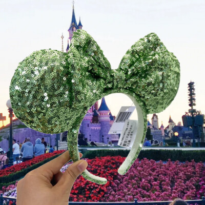 Disney Parks Minnie Ears Exclusive Rare Green Sequin Bow Headband Green Sequin Bow Exclusive Rare Disney Parks Minnie Ears  main image 3
