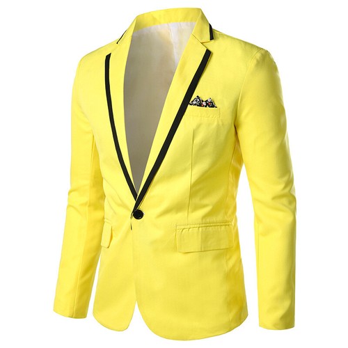 giacca smoking uomo elegante giallo nero morbido bottone slim uomo 1136 |  eBay