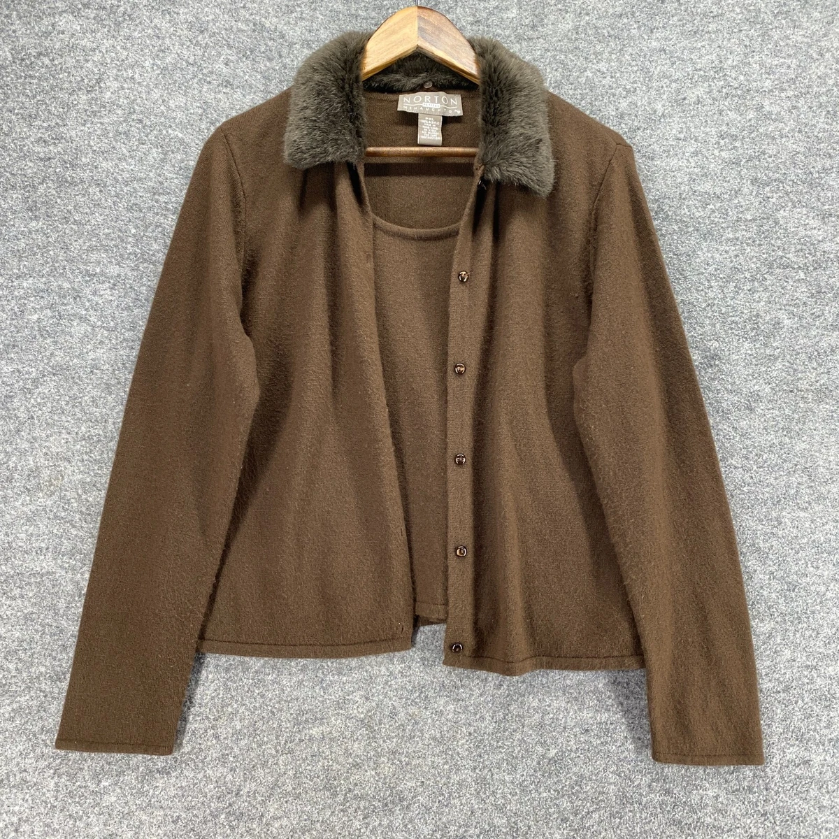 Haut Tricoté Norton McNaughton, Col Détachable Fausse Fourrure, Taille PXL, Marron - Neuf Sans étiquettes