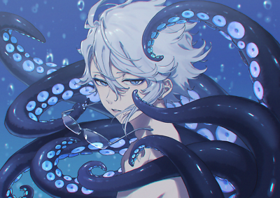 Anime Girls Octopus Blonde Short Hair Glasses Blue Gaming Mat Desk