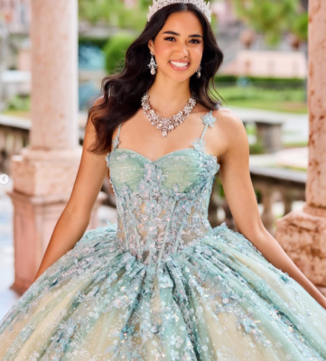Florals Green Quinceanera Dresses with Champagne Lining Sweet 15 16 Ball  Gowns