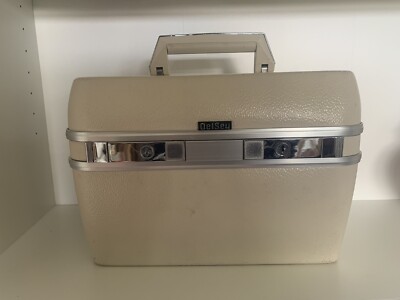 Vintage Vanity Case Delsey White Hard Shell Travel With Original