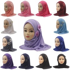 Muslim Children Girls Flower Hijab Kids Party Turban Scarf Arab Khimar Shawls
