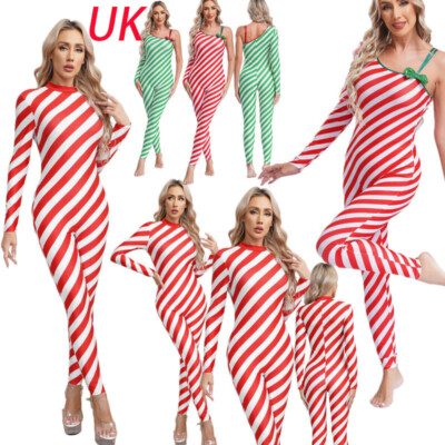 UK Womens Christmas Jumpsuit Unitard Xmas Cosplay Costumes for