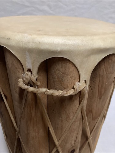 Native American Rawhide Wood Log Double Sided Hand Drum 14”x10” - Picture 11 of 19