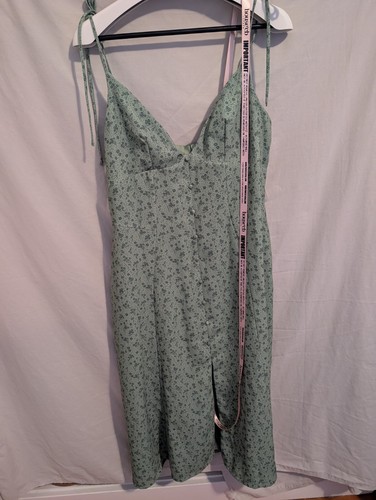NWT House of CB Dress XL L+ Green Floral Midi Plunge Vneck Spaghetti Button Slit - Picture 3 of 7