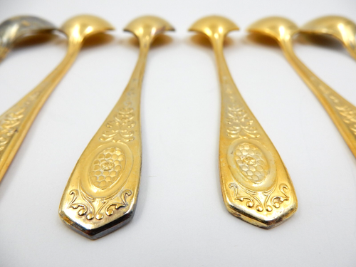 VINTAGE SET OF 6 TEASPOONS RUSSIAN SOVIET ERA GOLD PLATED MHU MELCHIOR SPOONS - Picture 20 of 24