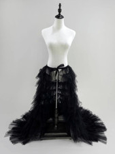NEW Goth Layered Tulle Mesh Petticoat Train Wrap Hi-Lo Black Open Skirt