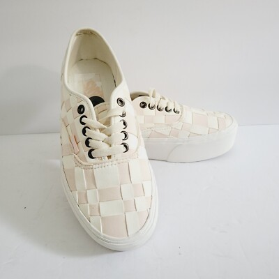 Vans Woven Check Authentic Stackform Skate Shoes White/Pink Size 7 US