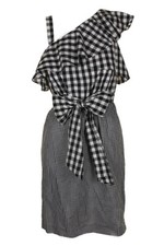 Calvin Klein Black White Gingham One-Shoulder Flounce Sheath Dress 4
