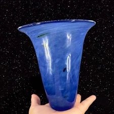 Hand Blown Art Glass Vase Cobalt Blue Cobalt Blue Top Hand Made Glass Add Shape