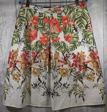 TALBOTS Orange Cream Tropical Flowers Linen / Cotton A Line Skirt Size Petite 12