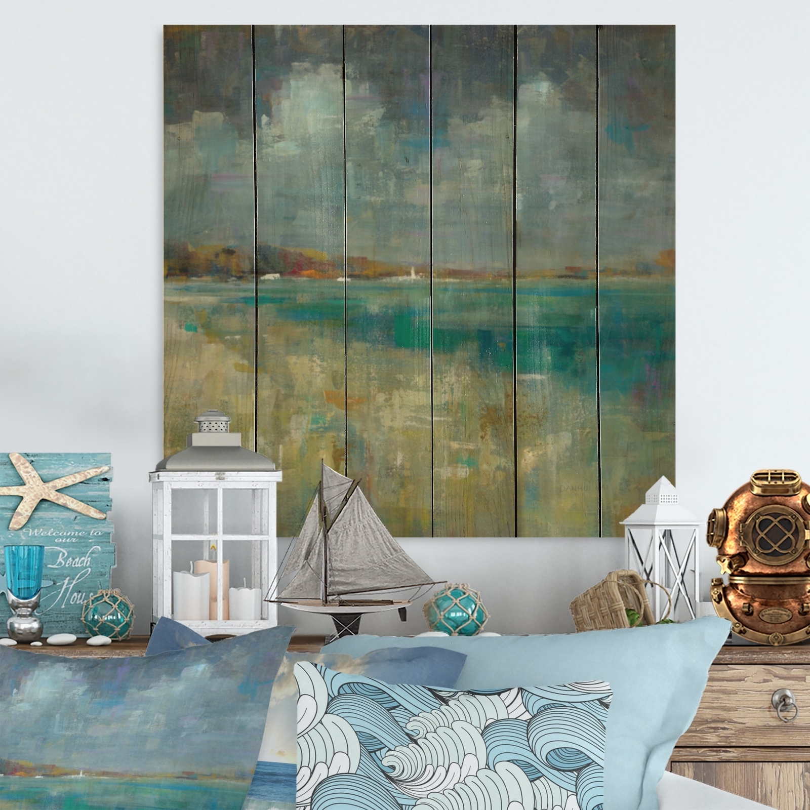 Designart 'Sky And Sea' Nautical & Coastal Wood Wall Art Panels - Natural Pine