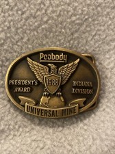 Vintage Peabody Coal Universal Mine Belt Buckle President's Award Brass 1988