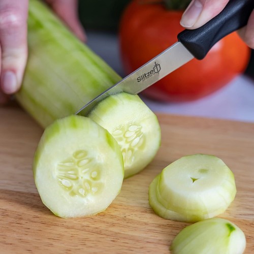 JUEGO DE 4 CUCHILLOS PELADORES DE VERDURAS SLITZER ALEMANIA TABLA DE CORTAR MADERA - BFPREP4 - Imagen 5 de 6