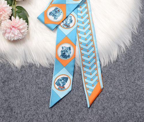 Pure 12 Momme Sarga Seda Bufanda Cuello Perro Estampado Delgado Diadema Cuello Corbata 85X5cm - Imagen 6 de 14