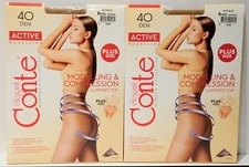 Conte Active Modeling 40 Denier Support Pantyhose 2 pair size 6 XXL Natural