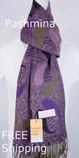 Pashmina Scarf Wrap Shawl Paisley Purple Black Green Silk & Cashmere.Women's