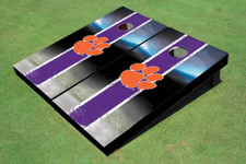 Clemson University Field Long Stripe Matching Purple Themed Cornhole Boards