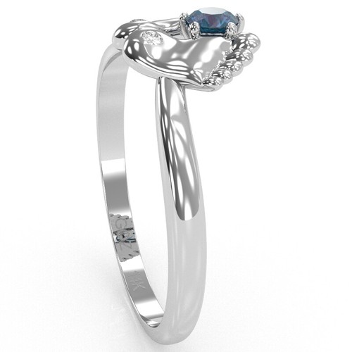 Baby Feet Lab-Created Alexandrite Diamond Ring In 14k Solid Gold - Picture 4 of 24