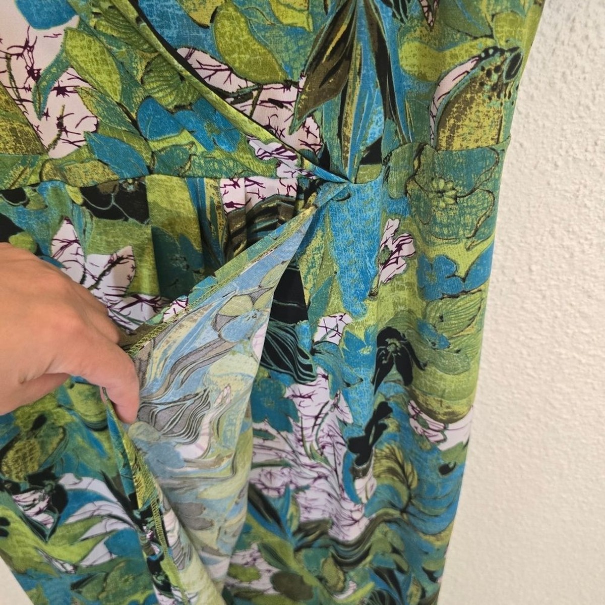 Lane Bryant 18/20 Stretchy Faux Wrap Floral Leaves Green Dress | eBay