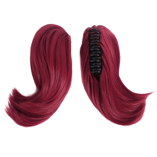 Stylish 16 Inch Straight Red Wig for Anime and Cosplay with Detachable Ponytails - Picture 8 of 9
