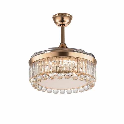 42" Retractable Crystal Chandelier Gold LED Invisible Ceiling Fan Light w/Remote - Picture 4 of 13