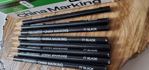 Dixon Phano China Markers Paper Wrapped Pencils No.77 Black 8 Vintage in Box - Picture 4 of 8