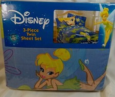 SHEET SET Disney Tinker Bell Cotton Rich Twin 3 PC NEW/PACK ,BLUE BUTTERFLIES