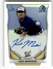 2014 Bowman Draft Kodi Medeiros Chrome Draft Pick Autographs Refractors #BCA-KM