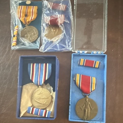 WW2 US Military Victory & Campaign Medals with Ribbons in Cases.