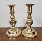 ANTIQUE BRASS CANDLESTICKS - PAIR - PUSH UP - GREAT ESTATE FIND