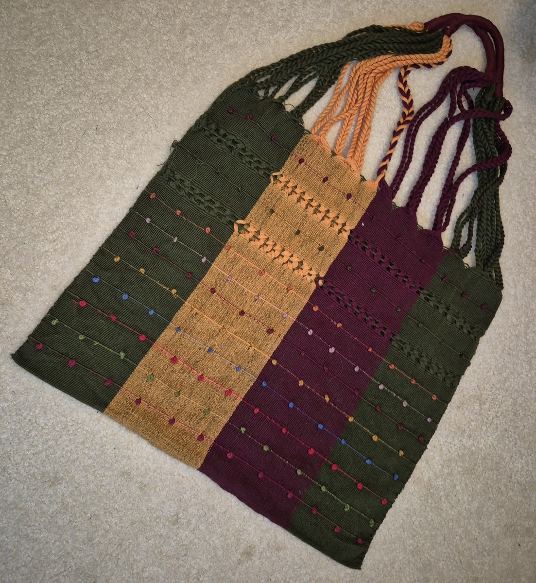 Handmade Cotton Sash Multicolor Latin American Green Yellow Burgundy View 3