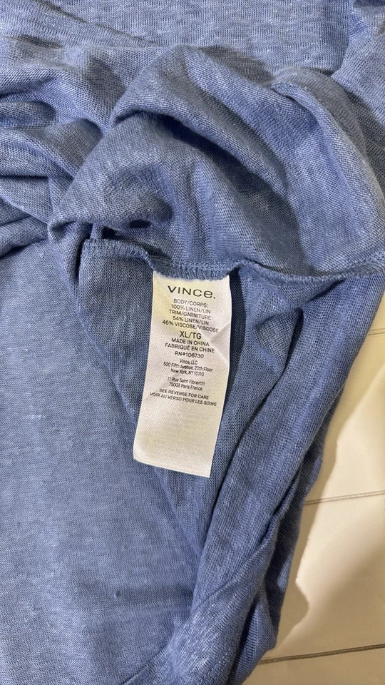Camiseta Vince feminina XL azul claro linho mistura viscose gola redonda manga curta em excelente estado usado - Imagem 3 de 4
