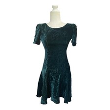 Lanz Womens Vintage Hunter Green Velvet Short Mini Dress Size XS/S 80s Style
