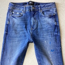 Men's SuperDry SPRAY ON SKINNY Blue Faded Jeans Size 30 R W30 L32 (460J)