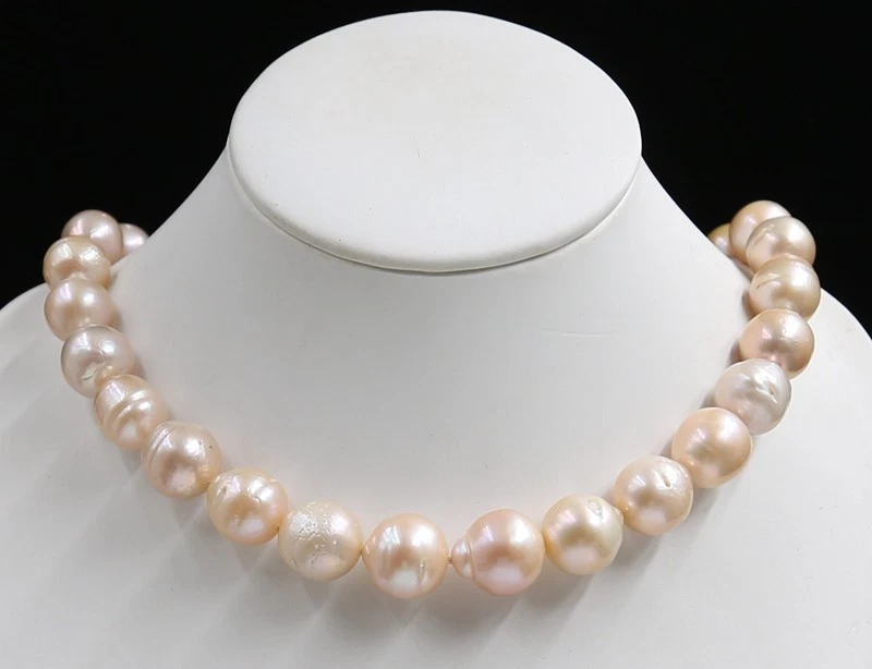 COLLAR DE PERLAS BARROCAS MAR SUR ROSA 12-14 MM NATURAL GENUINO 18" Foto 3 de 4