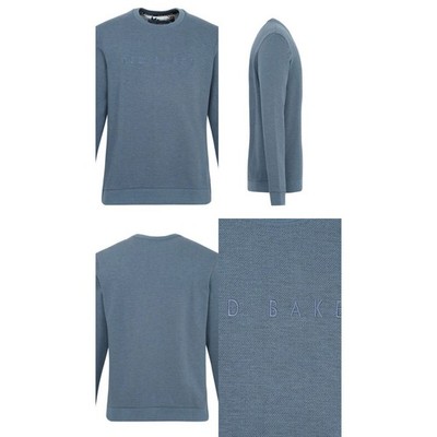 Ted Baker London Porin Blue Textured Logo Sweatshirt Mens Size 5 XL