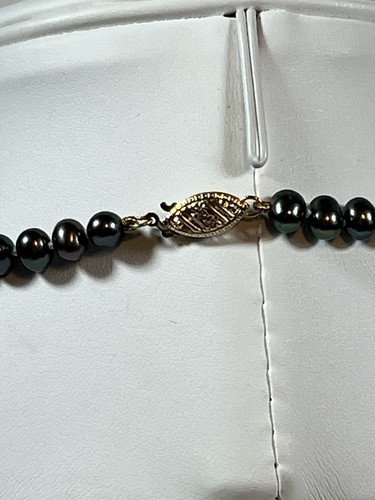 14k Gold 4.9 mm Freshwater Pearl Strand Necklace Black Peacock Grey 18in Vtg IWI - Picture 6 of 12