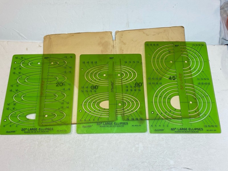 Berol RapiDesign Large Ellipse Set 400 AS IS - 3 Templates Projections 20 30 60