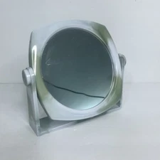 VINTAGE SHAVING/MAKE-UP MIRROR GREEN MARBLE-LIKE PLASTIC MAGNIFYING WALL MOUNT