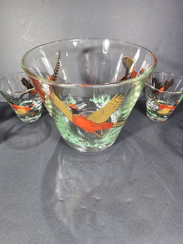 VTG 1950s-60s Hazel Atlas Pheasant Ice Bucket & Shot Glass Set - Picture 4 of 9