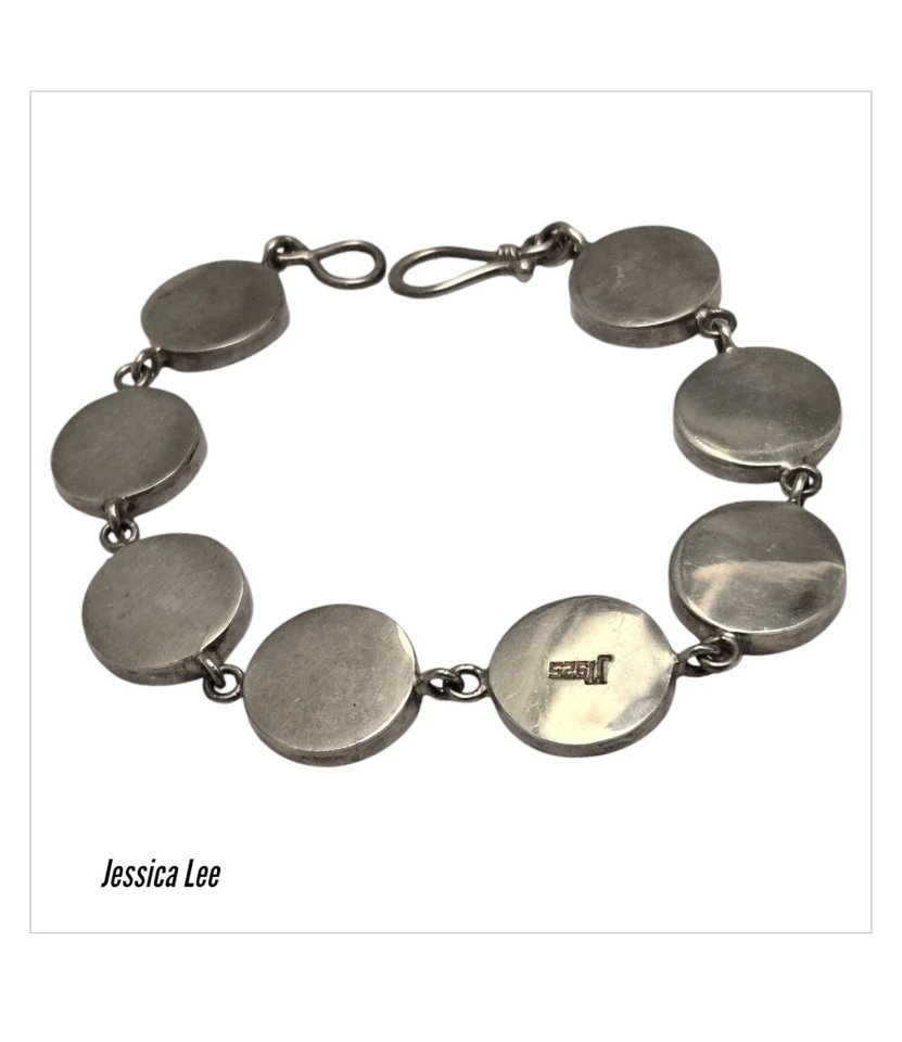 Alluring JESSICA LEE SterlingSilver Eight Painted Flowers On Porcelain Bracelet  - Image 2 of 4