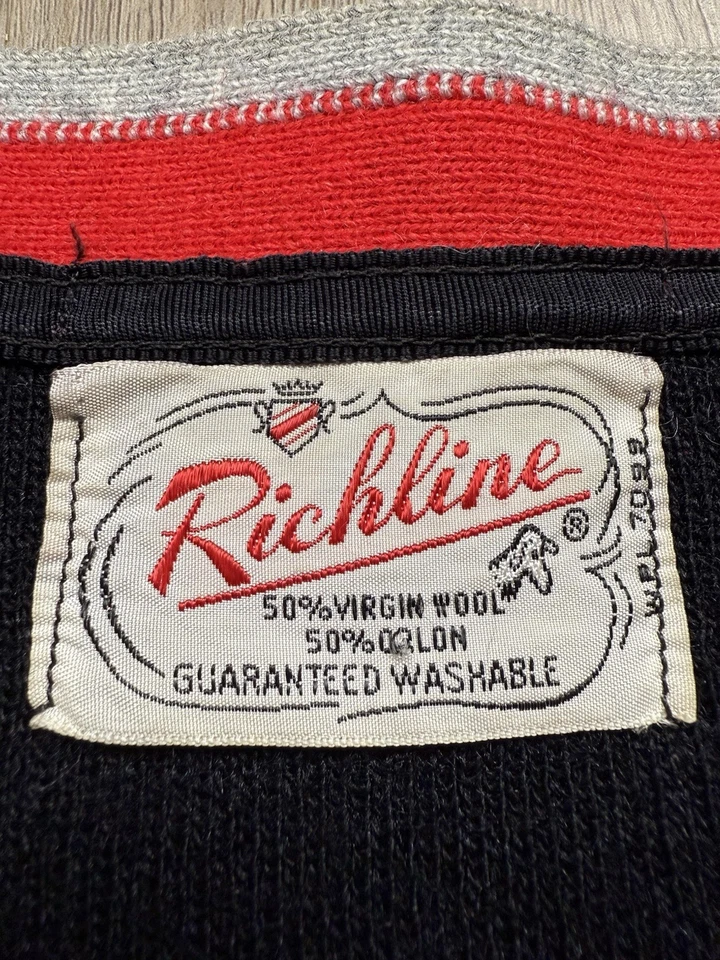Cárdigan suéter Richline Rockabilly vintage años 50 para hombre pequeño mezcla de lana negro Foto 4 de 4