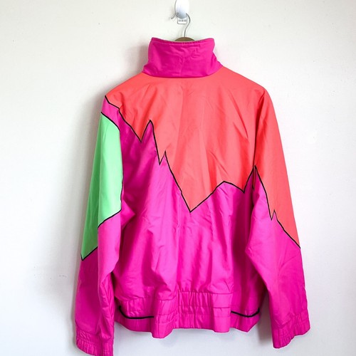 VTG 90s NILS Retro Color Block Women Ski Snow Jacket Size 12 Pink Orange Neon - Picture 2 of 15