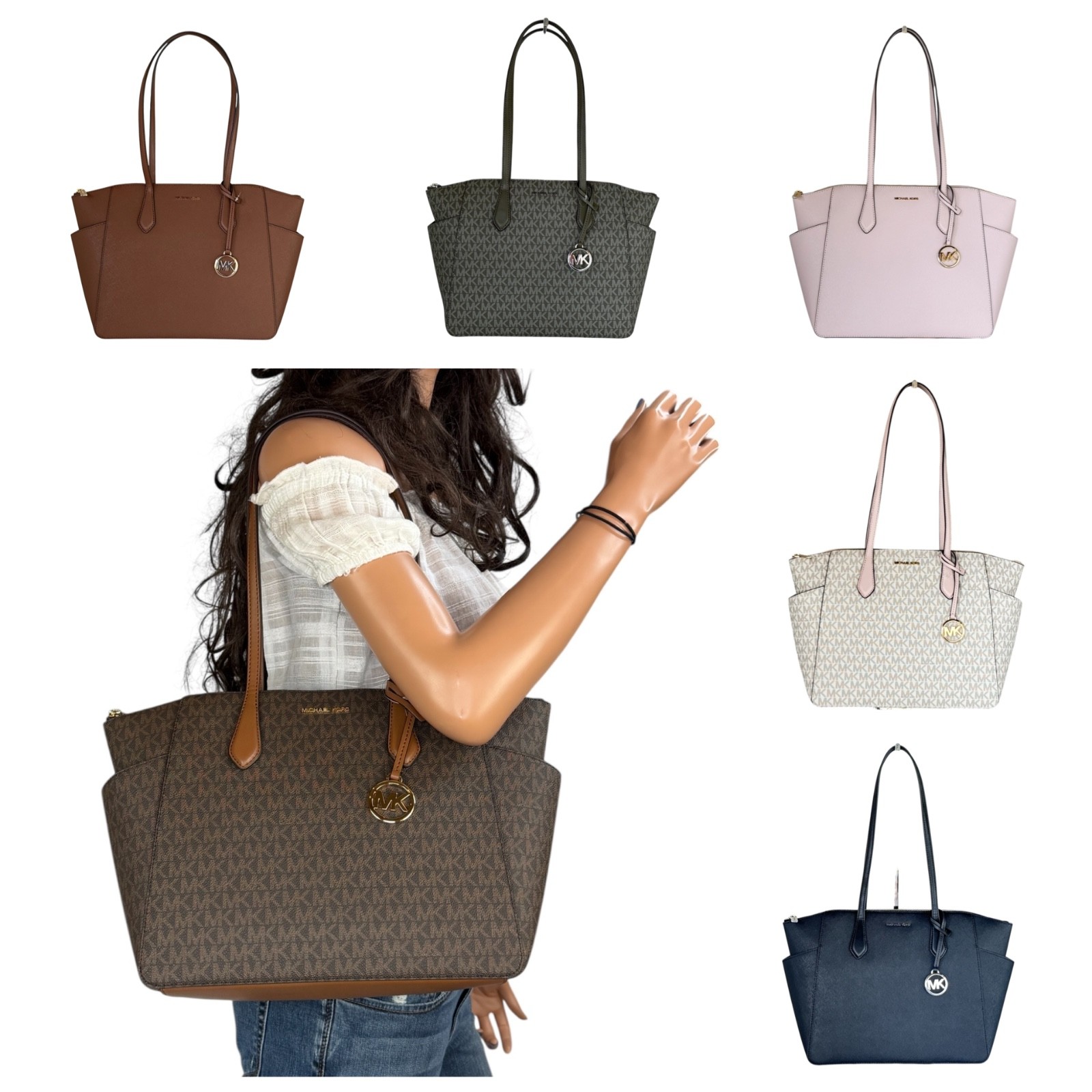 Michael Kors Marilyn Medium Top Zip Shoulder Tote Bag Purse