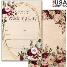 Vintage Floral Wedding Invitations Complete Set W/ Envelopes Romantic Occasions