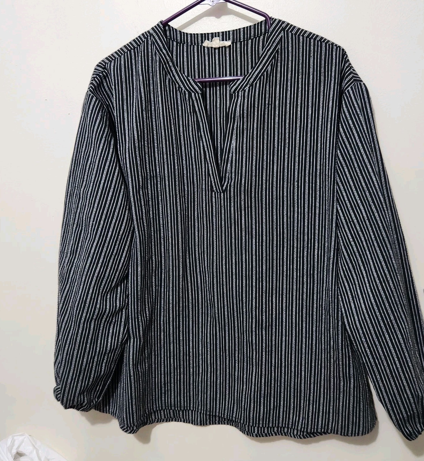 Cotton Bleu Top Size Medium Black Striped Linen Blend Top
